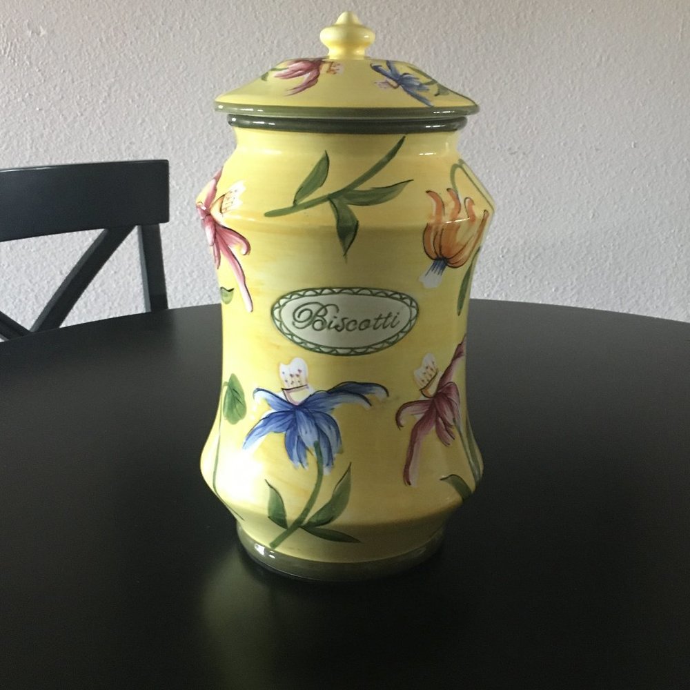 Nonni's Handmade Biscotti Jar with Floral Pattern